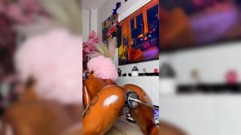 Curvy brown-skinned woman with big ass and anal toy insertion solo
