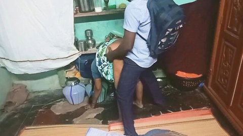 Indian aunty in doggy style with student, homemade sex