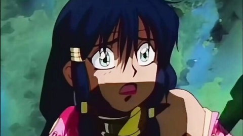 Shocked blue-haired anime girl in pink traditional dress, hentai thumbnail