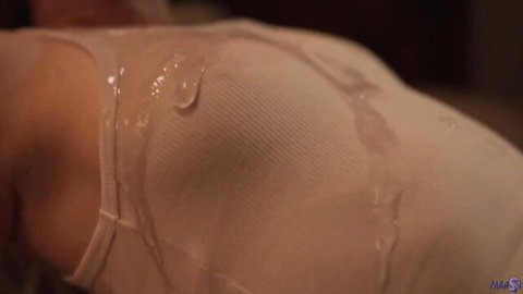 Ana L in wet white tank top, sensual lesbian passion pose