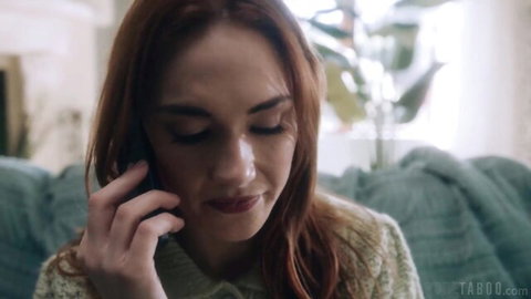 Ana Foxxx on phone call in cozy sweater, teasing ebony beauty