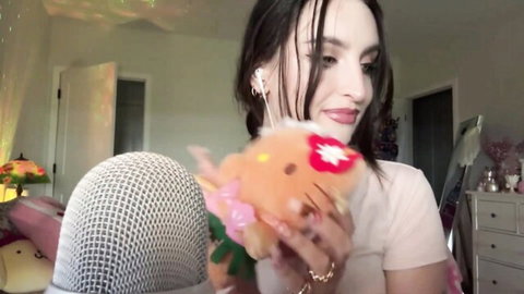 Beebee ASMR close-up nail tapping and whispering with plush toy