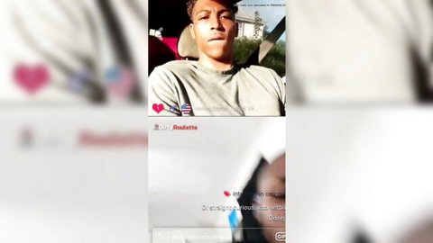 Handsome black guy in grey shirt posing sexy in car on chat app lounge