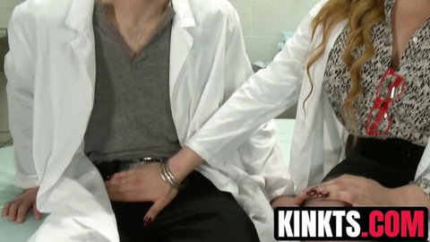 TS Lana Knight as doctor touches Jonah Marx intimately in lab coats