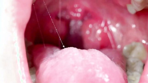 Close-up of open mouth swallowing gummy mouse in erotic oral fetish play