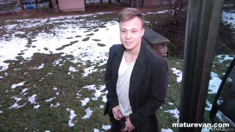 Gia Bawerk busty MILF from Poland with young blonde guy outdoors by van