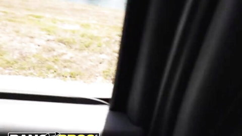 Amiee Cambridge blowjob on Johnny's cock in Bang Bus before facial cumshot