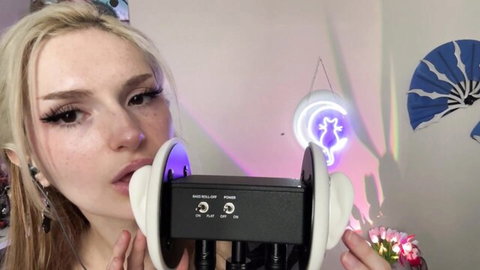 Busy B ASMR blonde in seductive ear eating close-up