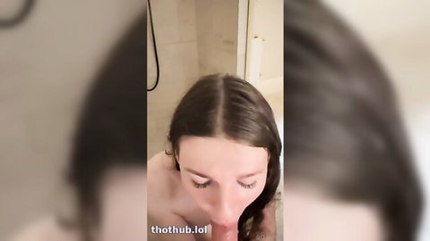 F1NN5TER wet brunette giving steamy shower blowjob