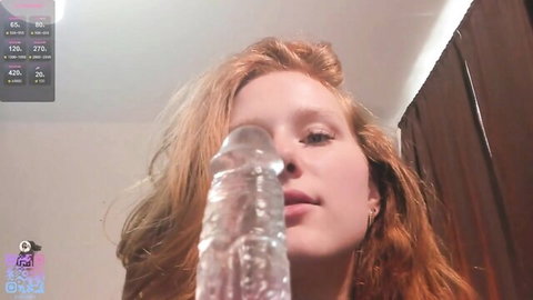 Silkencrave young redhead naked sucking clear dildo closeup