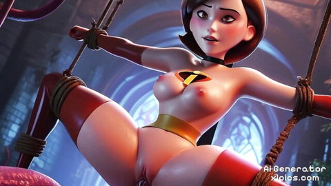Helen Parr Elastigirl bound suspended vaginal penetration AI porn