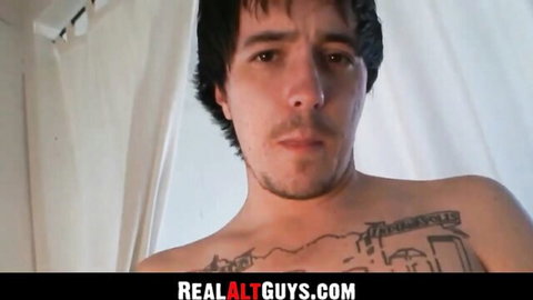 Johnny Draino shirtless with tattoos, teasing his fat cock in solo play