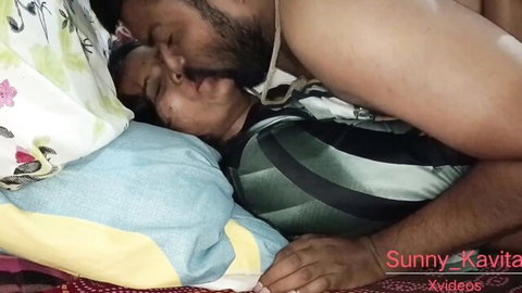 Sunny and Kavita Indian couple passionately kissing in bed