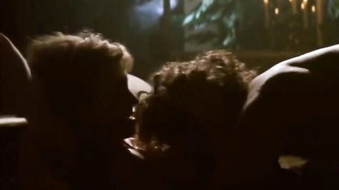 Kerry Armstrong as Michelle Harris in nude intimate kiss with partner, Hunting 1991