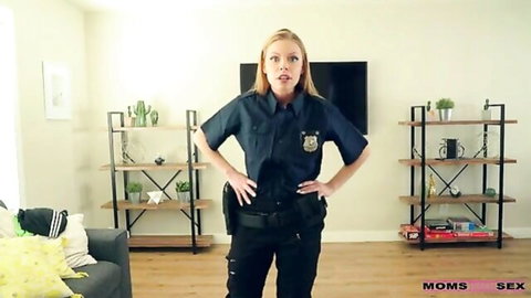 Blonde MILF cop Britney Amber in tight uniform, stepmom roleplay tease
