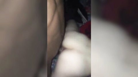 Blurry homemade interracial close-up of white woman's curves and black partner