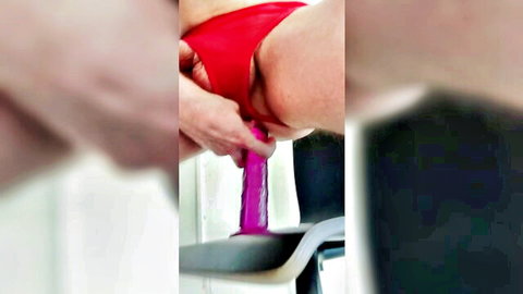 Woman in red panties penetrated by pink dildo solo masturbation