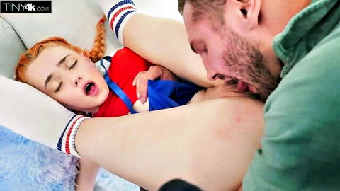 Petite redhead Gracey Snow gets cunnilingus in schoolgirl outfit
