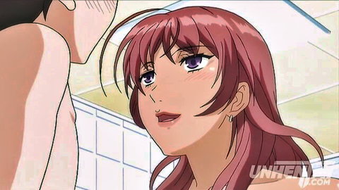 Red-haired hentai stepmom seduces stepson with massive tits close-up