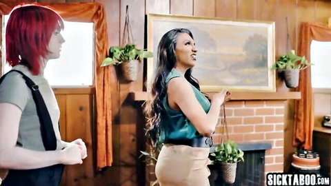Jessy Dubai and redhead shemale Jean Hollywood in intimate home scene