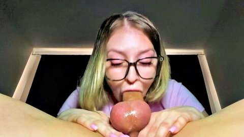 KissAllisse blonde with glasses gives sloppy POV blowjob