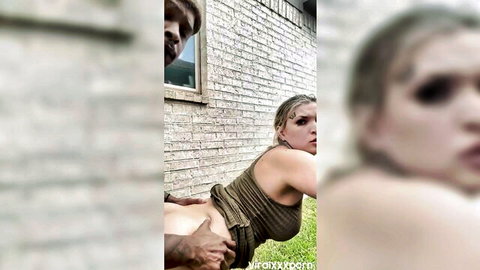 Briellah teases tight ass in outdoor BBC fuck, voyeur watches from window