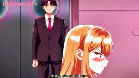 Blonde anime girl blushing angrily as suited man approaches in Guilty Hole hentai