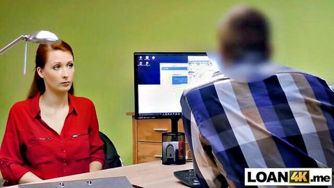 Huge tits redhead MILF in office loan approval scene