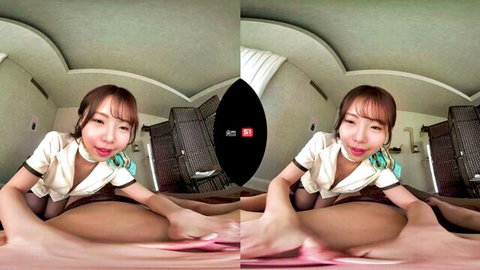 Asian JAV girl in school blouse spreads legs teasing in VR POV