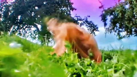Sabine Timoteo nude crawling in grass outdoors, Pepperminta 2009 scene