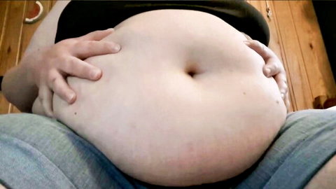 BBW's massive exposed belly grabbed by hands in vore fetish tease