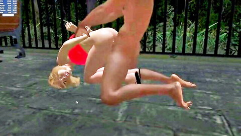 Blonde woman bent over getting fucked from behind in alley