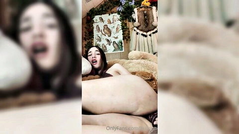 Pixinun deep anal dildo play in chastity cage, nude erotic pose