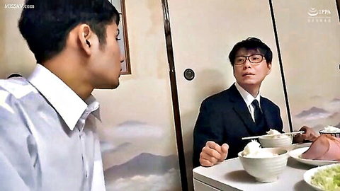 Maimy ASMR cozy camping night scene with two Asian men dining politely