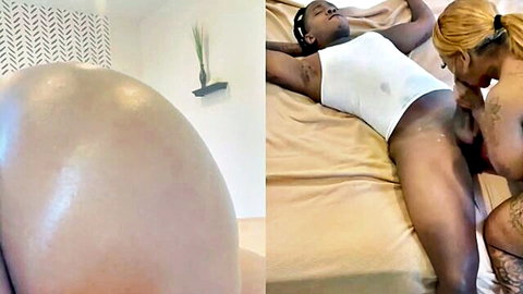 Big booty ebony MILF in steamy lesbian encounter on bed