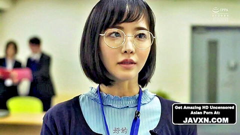 Nerdy Japanese office woman with glasses and bob haircut