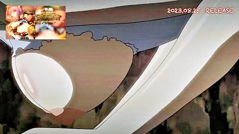 Busty orange-haired anime girl with huge breasts in Goblin no Suana Episode 3 hentai preview