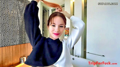 Cute petite teen with orange hair in hoodie for POV interracial video
