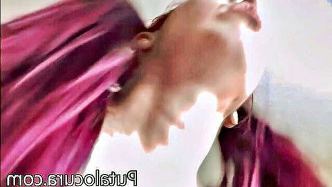 Redhead deepthroating cock POV with wide open mouth and stretched neck