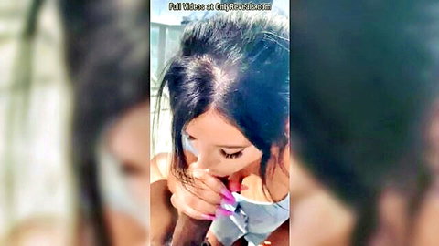 Brunette beauty in POV blowjob on BBC, cum in mouth close-up