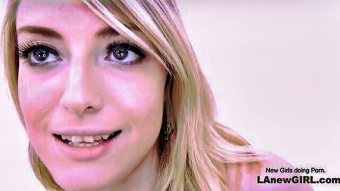 Smiling blonde newbie in tempting casting for rough creampie sex