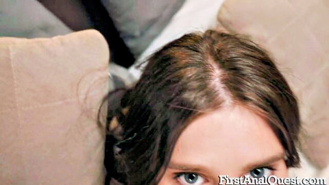 Yuri's intense close-up gaze during first anal with butt plug