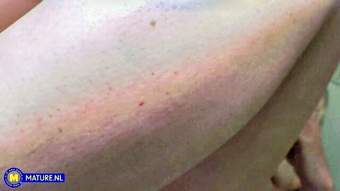 Lynn masturbating close-up, pale skin with red marks, high heels and fake tits