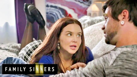 Natasha Wonderful in blue top teases stepson on bed in Family Sinners