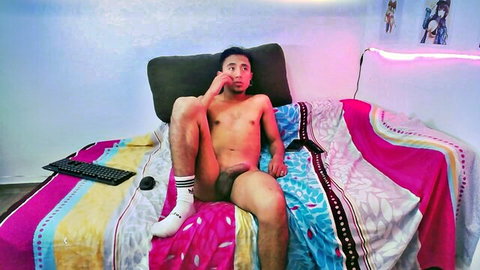 xblackandwhitexx shirtless Asian guy lounging in underwear bulge