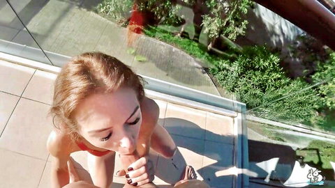 Mia Wallace amateur POV blowjob outdoors on balcony