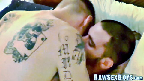 Brogan Reed and Dameon Black, buff studs kissing passionately bareback