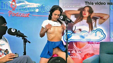 Maye Lopez topless in sexy podcast, slim Latina exposing breasts and upskirt view
