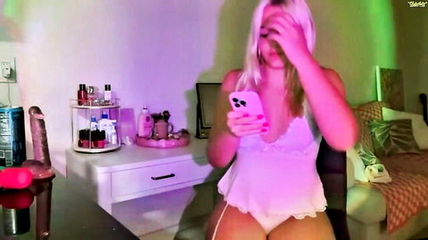 Stella1005 luscious blonde in lacy lingerie teasing with dildo