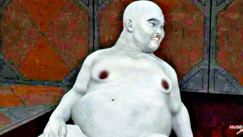 Pale obese 3D monster husband in cuckold scene